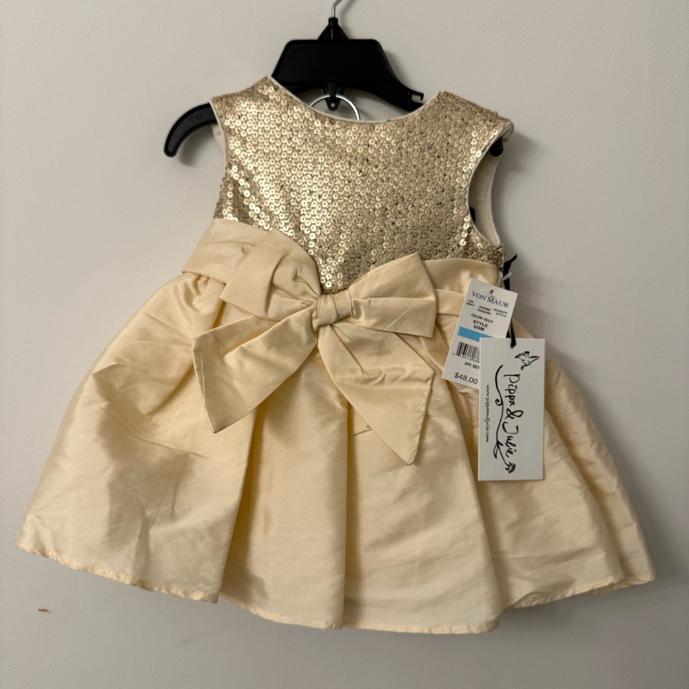 NWT 6/9 month gold/cream sequin bodice formal dress by Pippa & Julie.